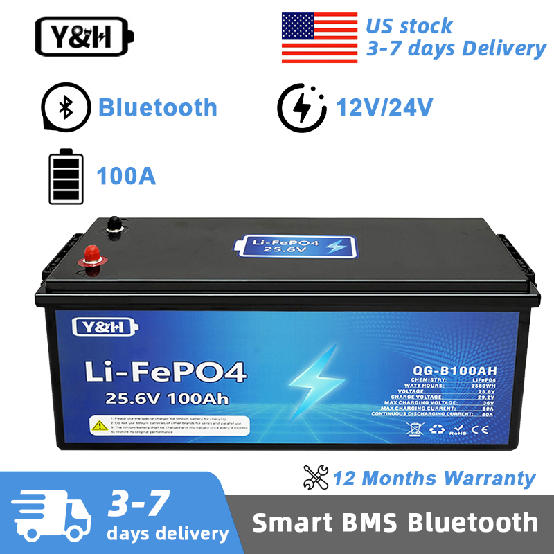 Renewable Energy Source - 【現地配送】Y&H 12V 24V 100Ah LiFePO4バッテリー Bluetooth内蔵BMSグレードAリチウムバッテリー