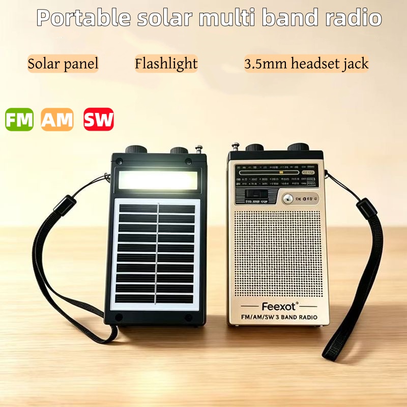 Renewable Energy Systems - ミニFM AM SWラジオ ポータブルフルバンドポケットソーラーパネルラジオ 充電式ラジオ LED懐中電灯付き