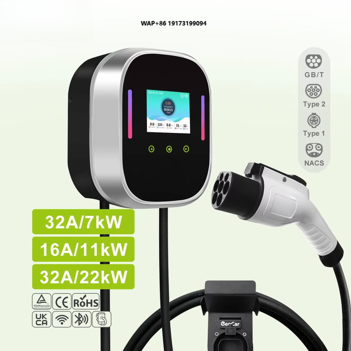Ev Charger Wallbox - スマートEV充電器ウォールボックス 22kW 11kW 7kW AC電気自動車家庭用充電ステーション 16A
